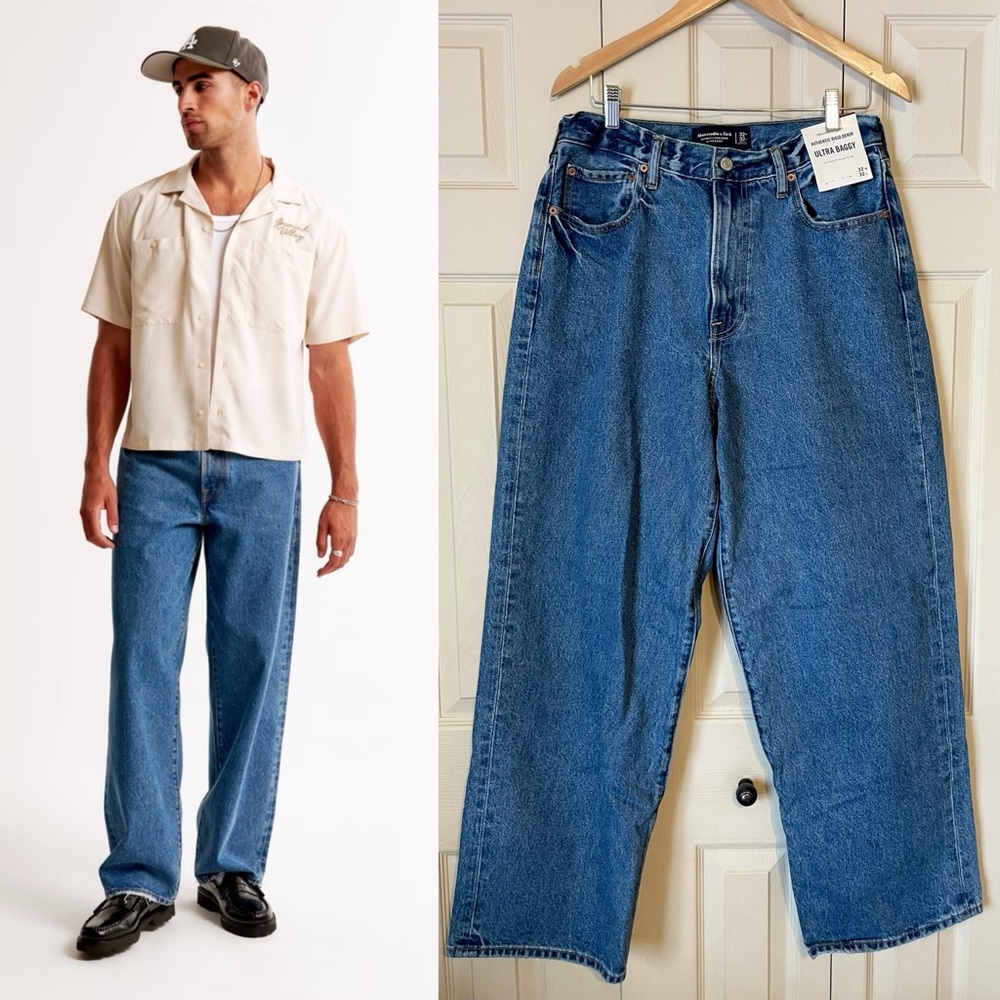 Men’s Abercrombie & Fitch Ultra Baggy Jeans Medium Wash 32x32 NEW